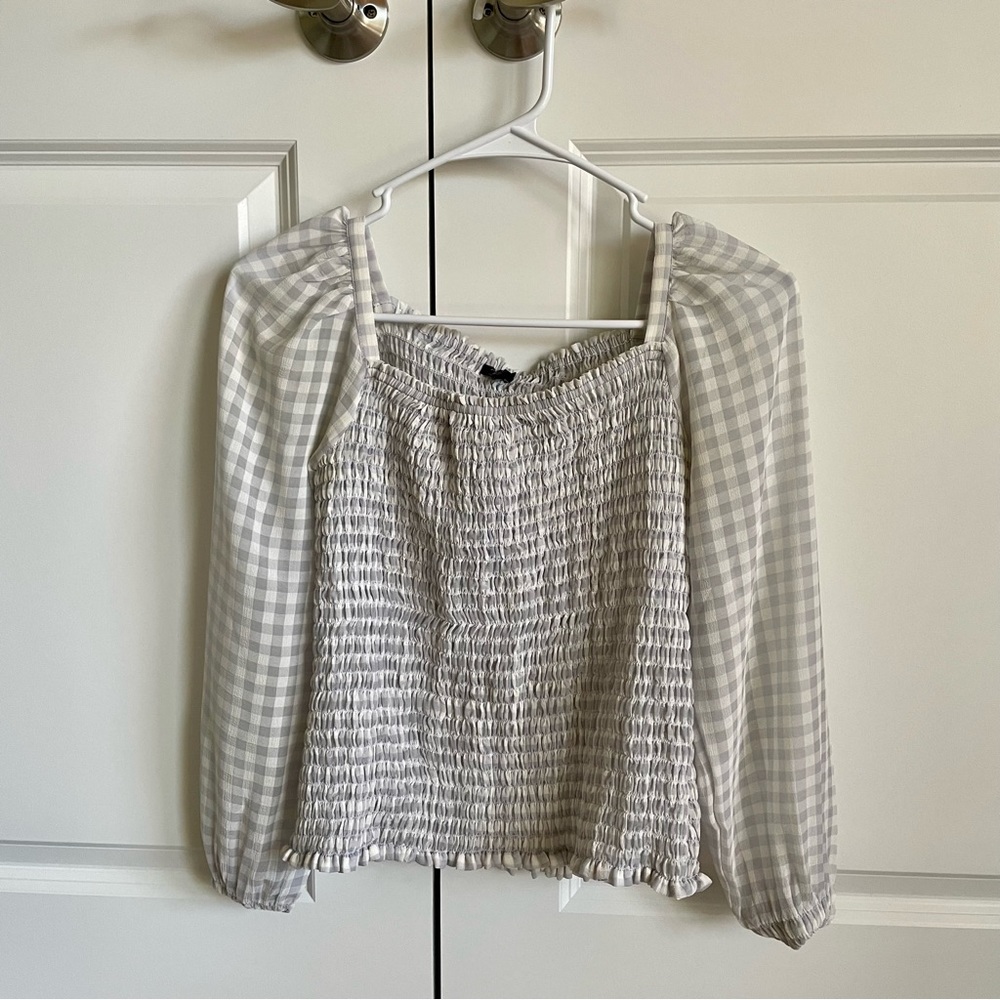 Ann Taylor Plaid Scrunch Blouse XSP